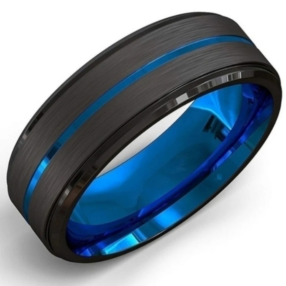 New Black and Blue Titanum Steel Ring - Picture 1 of 3